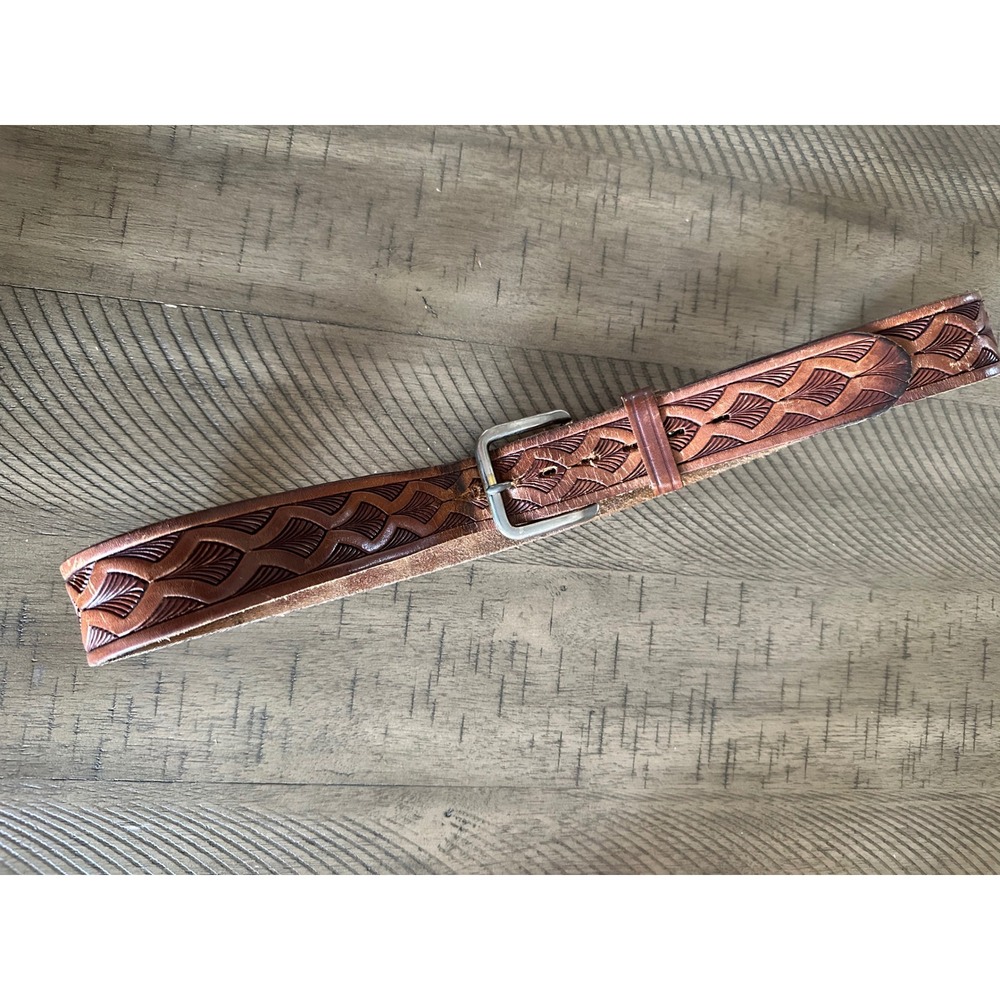 Vintage‎ USA Tooled Leather Belt Size 34/36 | Western Mfg Buckle Boho Workwear